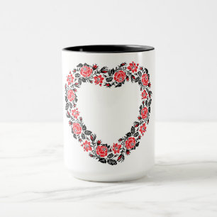 Caneca Coração original de flores rosas vermelhas cruzes