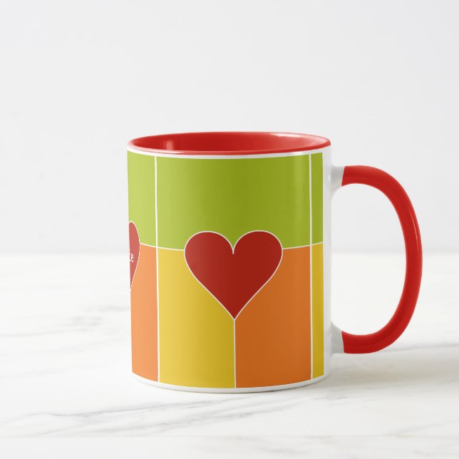 Caneca Coração Padrões de monograma personalizado (Direita)