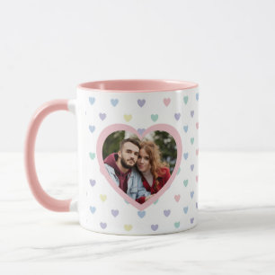 Caneca Coração Pastel Suave Minimalista 2 Foto Personaliz