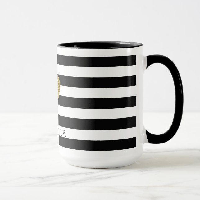 Caneca Coração preto e branco do ouro das listras (Direita)