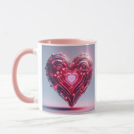 Caneca Coração Rosa Brilhante Futurístico