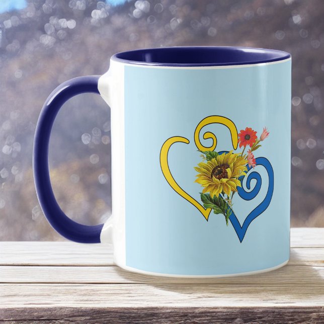 Caneca Coração Torcido Amarelo Azul com Girassol em Azul (Criador carregado)