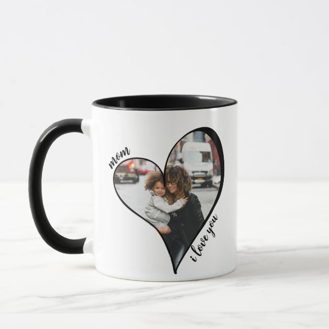 Caneca Coração Único Mãe Eu Te Amo Foto Personalizada (Esquerda)