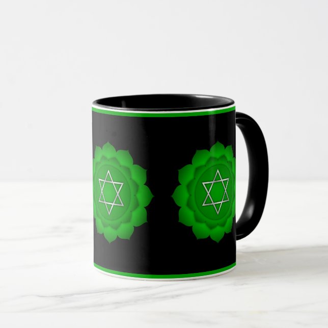 Caneca Coração Verde Espiritual Chakra Zen Yoga Namaste (Frente Esquerda)