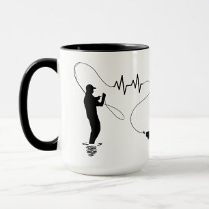Caneca Corações Batendo Truta Fly Fishing Homem Monograma