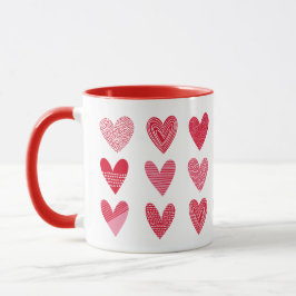 Caneca Corações bonitos em tons rosa e vermelho