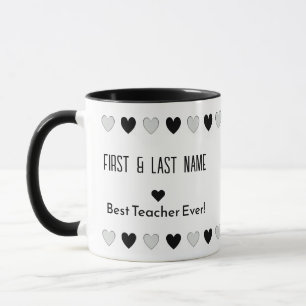 Caneca Corações Brancos e Pretos Personalizados Modernos 