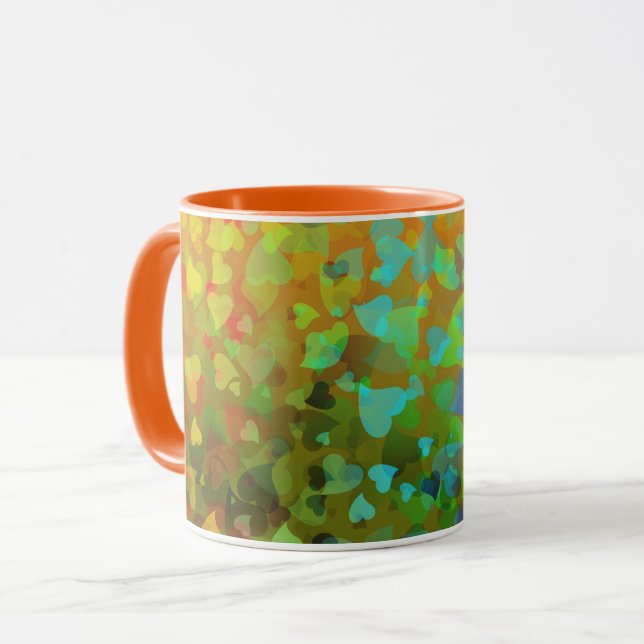 Caneca Corações Caindo Laranja (Frente Esquerda)