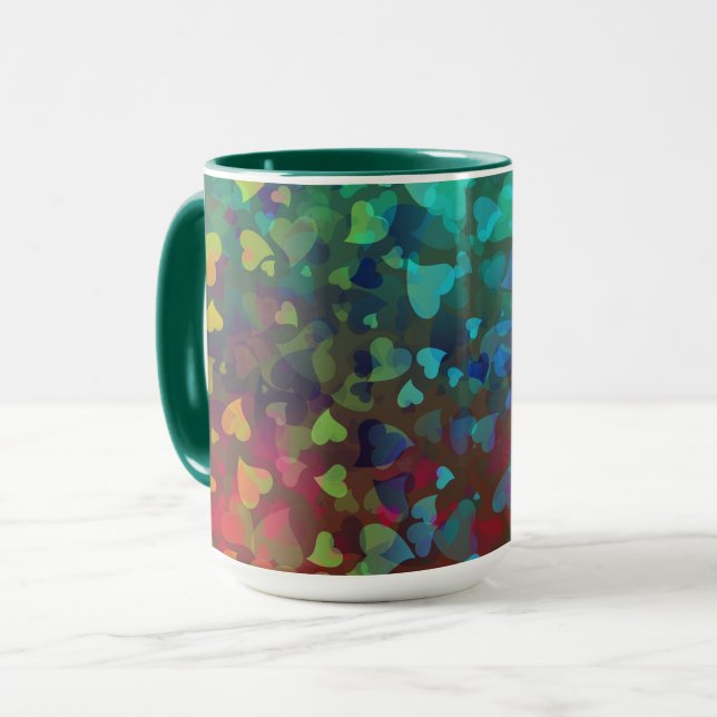 Caneca Corações Caindo Vermelho e Verde (Frente Esquerda)