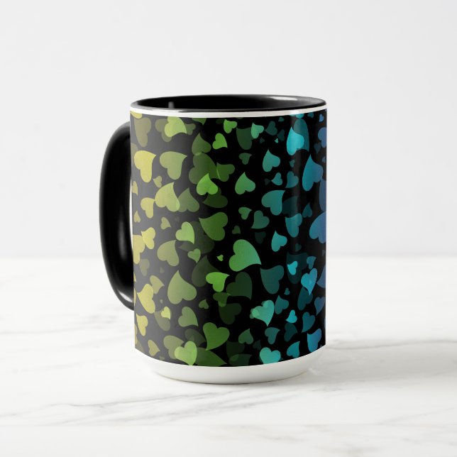 Caneca Corações Coloridos Caindo no Preto (Frente Esquerda)
