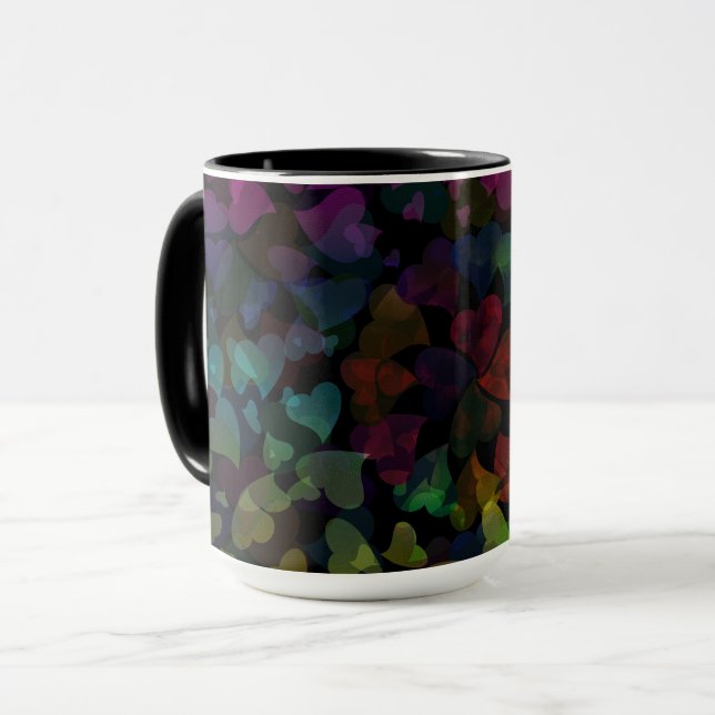 Caneca Corações Coloridos em Preto (Frente Esquerda)