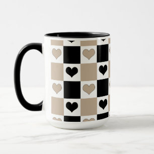 Caneca Corações da Desktop Board em Taupe, Preto e Branco