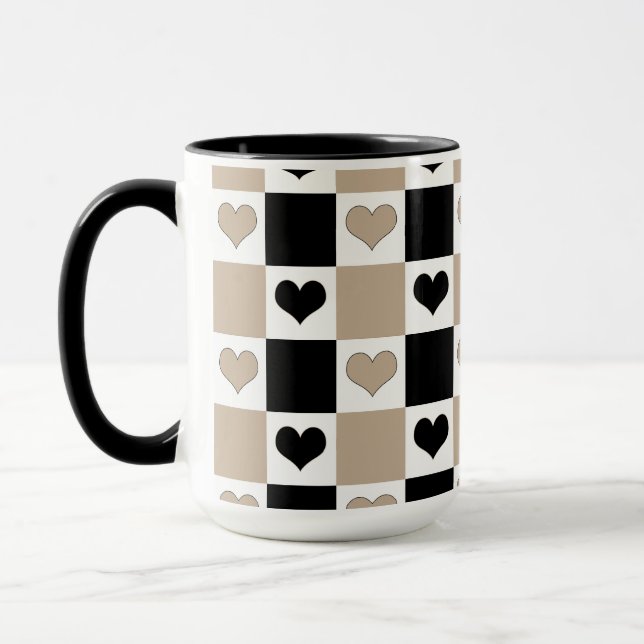 Caneca Corações da Desktop Board em Taupe, Preto e Branco (Esquerda)