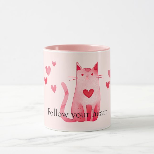 Caneca Corações de Gato Rosa-Rosa-Rosa-Cinza (Centro)