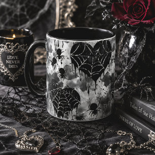 Caneca Corações de Teia de Aranha Gótica Amor Assustador