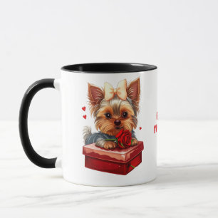 Caneca Corações de yorkie fofos Dia das Mães-Dia dos Namo