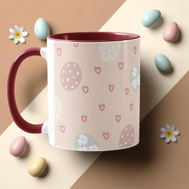 Caneca Corações e Círculos Cor-de-Rosa Páscoa de Padrão (Pink Hearts & Circles Pattern Easter Mug)