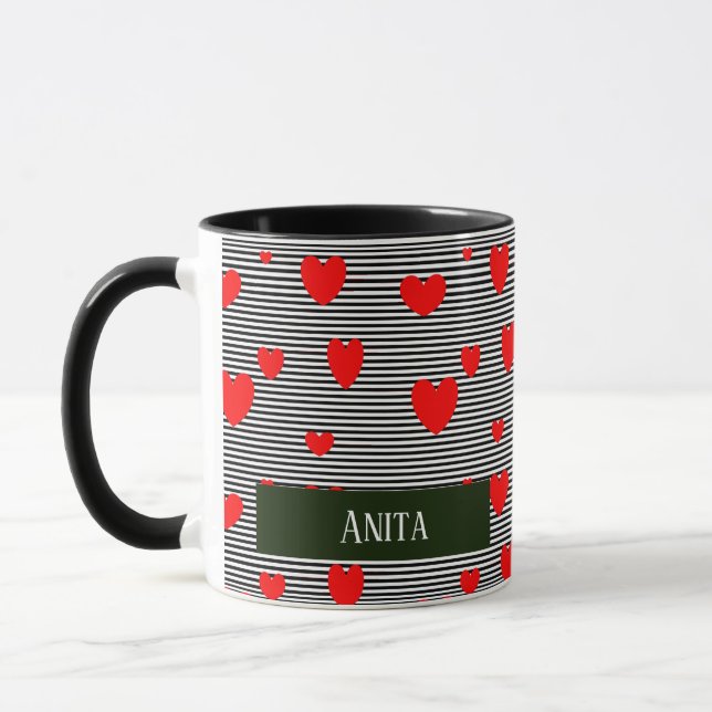 Caneca Corações e listras vermelhas personalizadas (Esquerda)