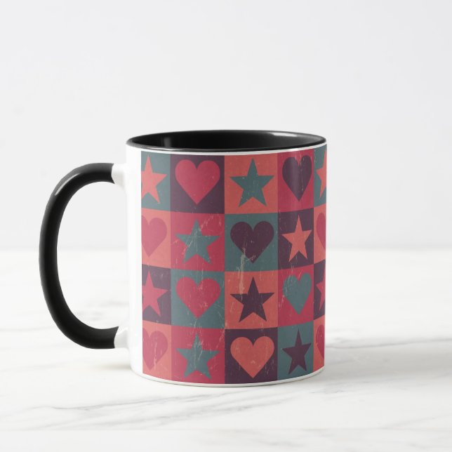Caneca Corações e rosa do teste padrão de estrelas (Esquerda)