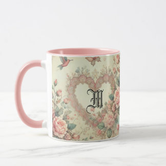 Caneca Corações Florais Boho Aquarela Pastel Vintage