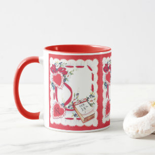 Caneca Corações, Flores e Fitas do Dia dos Namorados Vint
