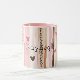 Caneca Corações Impressos de Leopardo Castanho Cor-de-Ros