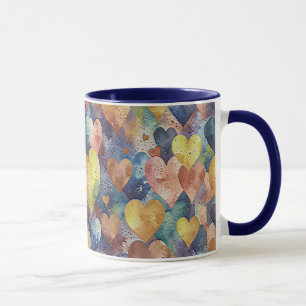 Caneca corações laranja rosa azul amarelo