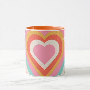 Caneca Corações Retrô Coloridos com Brilho Dia dos Namo