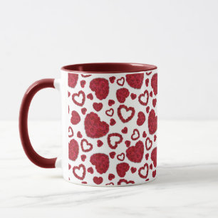 Caneca Corações Rosas Vermelhas Padrão Minimalista Dia do