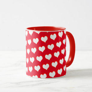Caneca Corações vermelhos brancos simples