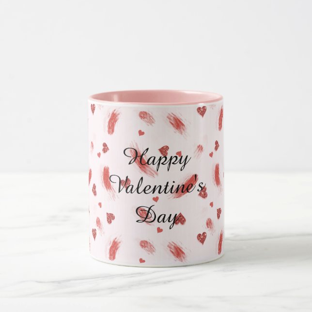 Caneca Corações Vermelhos com Brilho Listras Dia dos Namo (Centro)