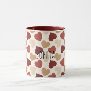Caneca Corações Vermelhos Creme Dourado