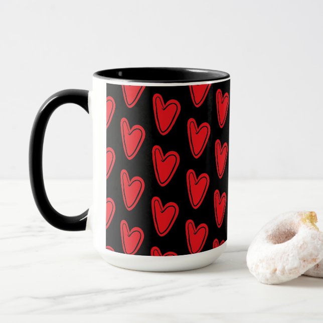 Caneca Corações Vermelhos Em Preto (Com Donut)