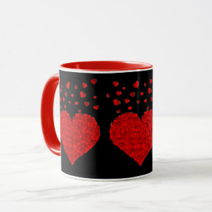 Caneca Corações vermelhos em preto-preto