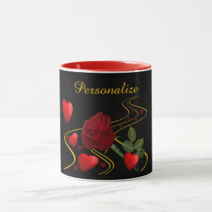 Caneca Corações Vermelhos Românticos e Personalizar Fita