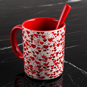 Caneca Corações Vermelhos Românticos Mug - Taça de Amor e