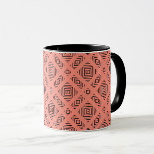 Caneca Coral com padrão geométrico preto