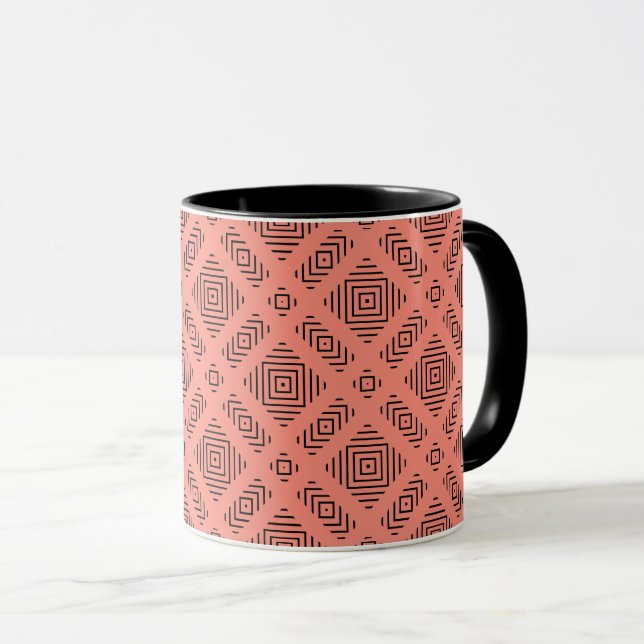 Caneca Coral com padrão geométrico preto (Frente Esquerda)