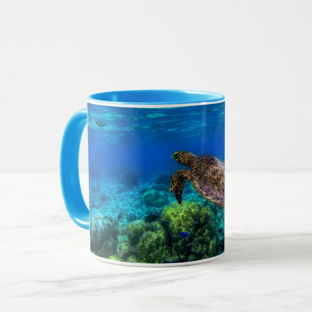 Caneca Coral de Tartaruga do Mar Tropical (Frente Esquerda)