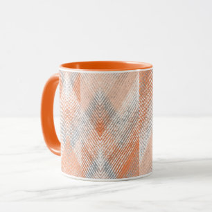 Caneca Coral, laranja, bege, ziguezague texturizado por c