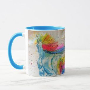 Caneca Corante Colorido Unicórnio Com Arco-Íris