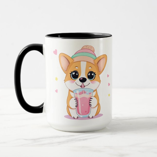 Caneca Corgi Adorável Aproveitando um Smoothie (Esquerda)