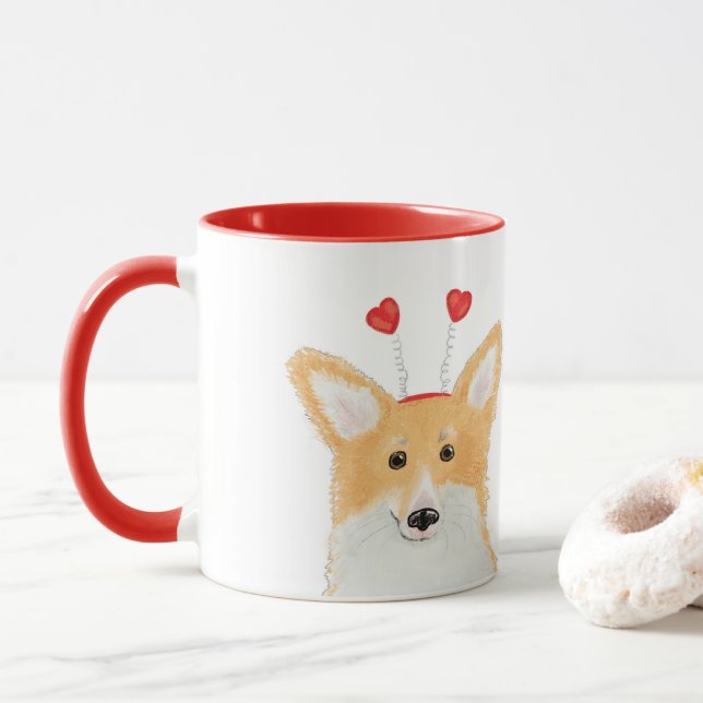 Caneca Corgi bonito "Eu te amo mais do que salsichas" (Com Donut)