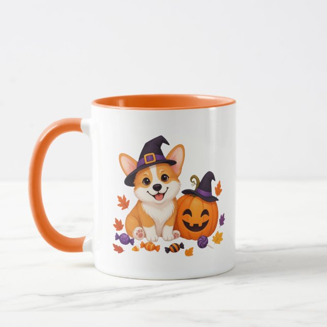 Caneca Corgi de Halloween Fofo com Abóbora (Esquerda)