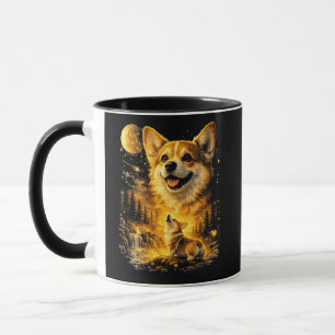 Caneca Corgi Engraçado Uivando para a Lua