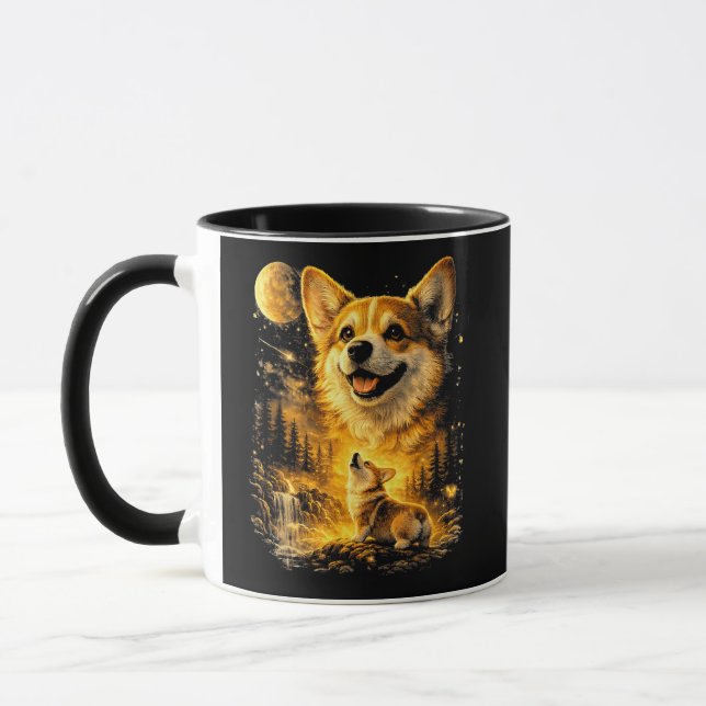 Caneca Corgi Engraçado Uivando para a Lua (Esquerda)
