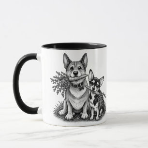 Caneca Corgi Vegano & Chihuahua com Cenouras