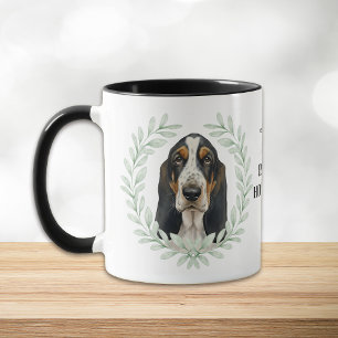 Caneca Coroa de Eucalipto Basset Hound Cão Monograma