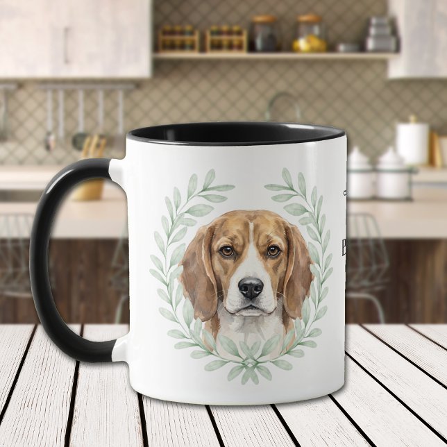 Caneca Coroa de Eucalipto Beagle Cão Monograma (Criador carregado)