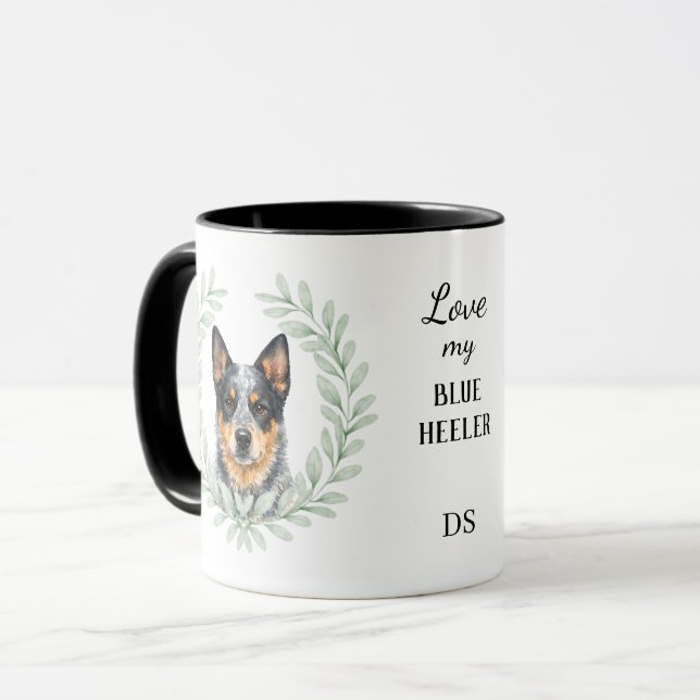 Caneca Coroa de Eucalipto Blue Heeler Cão Monograma (Frente Esquerda)